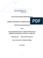 Plan de Negocios para La Constitución de Una Empresa de Servicios La Botija S.A