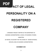 Effect of Legal Personality On A Registered Company