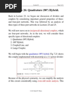 Lecture 26: Quadrature (90º) Hybrid.: (Reciprocal) Directional Couplers