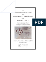 VI Congreso Internacional de Humanismo y Pervivencia Del Mundo Clásico. Homenaje Al Profesor Eustaquio Sánchez Salor (1 Circular)