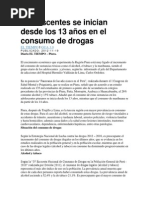 Adolescentes Se Inician Desde Los 13 Años en El Consumo de Drogas