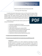 2009 Resumen y Acuerdos Finales de La Asamblea Internacional de Representantes IDYM