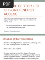 Private Sector Led Off-Grid Energy Access