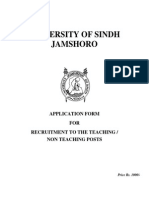 University of Sindh Jamshoro: Application Form FOR Recruitment To The Teaching / Non Teaching Posts