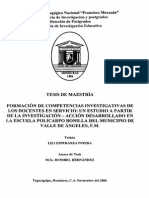 Formacion de Competencias Investigativas de Los Docentes en Servicio Un Estudio A Partir de La Investigacion Accion Desarrollado en La Escuela Policarpo Bonilla Del Municipio de Valle de Angeles FM