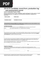 2014/15 Candidate Record Form, Production Log and Assessment Record