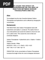 To Study The Effect of Concertration On The Rate of Reaction Between Sodium Thiosulphate and HCL