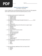 Human Anatomy and Physiology I Exam 2014