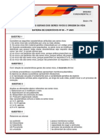 7ano Exercicios Caracteristicas Gerais Dos Seres Vivos e Origem Da Vida