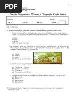 Prueba de Diagnostico 5º Básico Ciencias Sociales