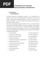 Memoria Proyecto Expediente Técnico A Nivel de Ejecución de Obra Del Proyecto Hospital Regional de Lambayeque