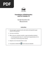 Foundations of Mathematics and Pre-Calculus 10: Sample Questions For Measurement