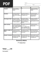 Summary Rubric