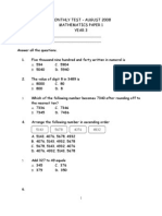 Math Monthly Test Y3