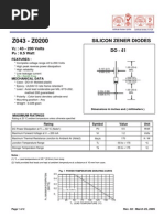 Silicon Zener Diodes: V: 43 - 200 Volts P: 0.5 Watt