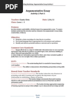 Argumentative Essay: Activity 2 Part 1