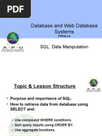 Database and Web Database Systems: SQL: Data Manipulation