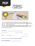 Evaluación Ciencias Naturales Unidad "La Luz" 3° Básico