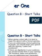 Paper One - Question B - Short Talk