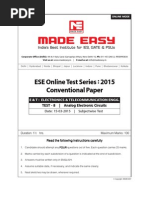 ESE Online Test Series: 2015 Conventional Paper: Test - 8 - Analog Electronic Circuits