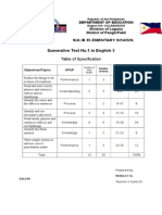 Sulib Elementary School Summative Test No.1 in English 3: Table of Specification