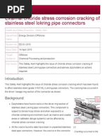 HSE Safety Alert - External Chloride Stress Corrosion Cracking of Stainless Steel Lokring Pipe Connectors