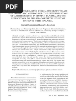 An Alternative Liquid Chromatography-Mass Spectrometric Method For The Determination of Azithromycin in Human Plasma and Its Application To Pharmacokinetic Study of Patients With Malaria