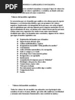 Valores Del Modelo Capitalista y Socialista