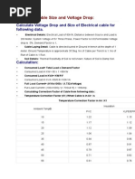 Calculate Voltage Drop and Size of Electrical Cable For Following Data