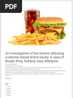 An Investigation of The Factors Affecting Customer Based Brand Equity: A Case of Burger King, Subang