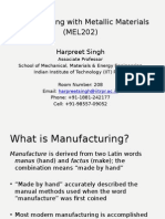 Manufacturing With Metallic Materials (MEL202) : Harpreet Singh