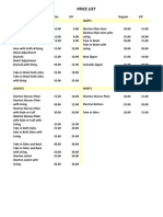 Tailor Price List