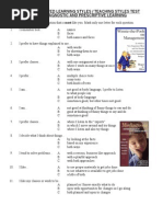 Differentiated Learning Styles / Teaching Styles Test For Diagnostic and Prescriptive Learning