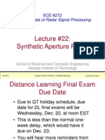 Lecture #22: Synthetic Aperture Radar: Fundamentals of Radar Signal Processing