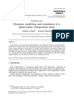 Dynamic Modelling and Simulation of A Photovoltaic Refrigeration Plant