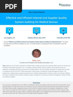 Effective and Efficient Internal and Supplier Quality System Auditing For Medical Devices