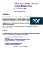 Autolesión - Definicion, Causas, Factores de Riesgo, Sintomas, Diagnostico, Tratamiento y Prevencion