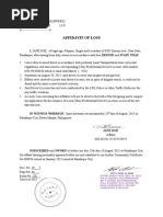 Affidavit of Loss: I, JANE DOE, of Legal Age, Filipino, Single and A Resident of 0385 Quirino Ave., Don Galo