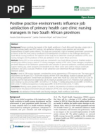 Positive Practice Environments Influence Job Satisfaction of Primary Health Care Clinic Nursing Managers in Two South African Provinces