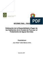 Estimacion de La Disponibilidad A Pagar de Los Habitantes de La Ciudad de Puno Por El Tratamiento de Aguas Servidas