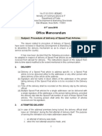 Office Memorandum: Subject: Procedure of Delivery of Speed Post Articles