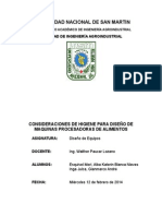 Consideraciones de Higiene para Diseño de Maquinas Procesadoras de Alimentos