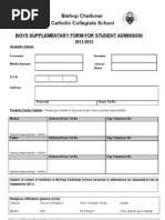 Student Supplementary Form 2011 2012 - Boys