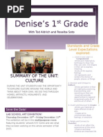 Denise's 1 Grade Class: Summary of The Unit: Culture