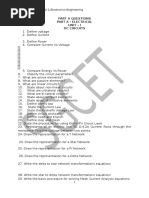 Part A Questions Part A - Electrical Unit - I DC Circuits: T104 Basic Electrical & Electronics Engineering Question Bank