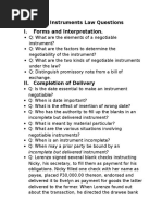 Negotiable Instruments Law Questions