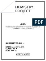 Chemistry Project On STUDY OF QUANTITY OF CASEIN IN DIFFERENT SAMPLES OF MILK