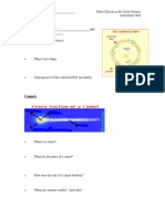 Asteroids, Comets and Meteors Worksheet