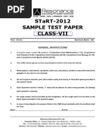 WWW - Resostart.in Class VII, Seventh STD Sample Question Paper Resonance Eduventures