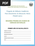 Segunda Prueba de Avance - Ciencias Naturales - Primer Año de Bachillerato